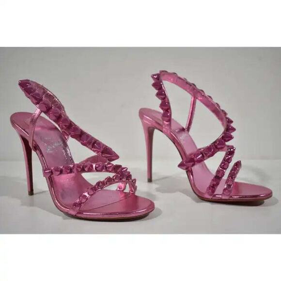 Christian Louboutin Spikita Strap 100 Confettis Pink Strappy Sandal Heel Pump 36 - Picture 4 of 13